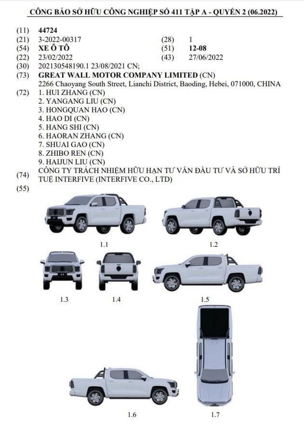 Great Wall Motor đăng ký bản quyền kiểu dáng công nghiệp hàng loạt xe bán  tải tại Việt Nam