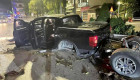 Quảng Ninh: Tông vào dải phân cách do nổ lốp, xe Ford Ranger biến dạng, rụng rời hai bánh sau