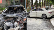 Mercedes-Benz CLA đâm vào cây rồi bốc cháy ven Hồ Tây