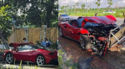 [VIDEO] “Siêu ngựa” Ferrari 488 GTB mất lái, nát đầu vì đâm vào gốc cây tại Hà Nội