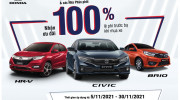 Honda Việt Nam triển khai chương trình hỗ trợ 100% lệ phí trước bạ cho khách hàng mua xe Civic, HR-V và Brio