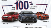 Chào năm mới, khách mua Honda Civic, HR-V và Brio được miễn 100% phí trước bạ