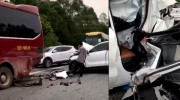 Phú Thọ: Beijing X7 đâm vào đuôi xe khách đến mất cả khoang lái khiến 1 người tử vong