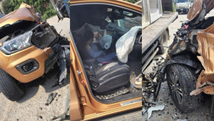 Ford Ranger đâm vào xe chở cống bê tông, nữ tài xế may mắn thoát “nạn”