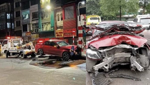 [VIDEO] Hà Nội: Mercedes-Benz C300 AMG nát đầu vì đâm trực diện vào chân cầu vượt Thái Hà