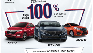 Honda Việt Nam triển khai chương trình hỗ trợ 100% lệ phí trước bạ cho khách hàng mua xe Civic, HR-V và Brio