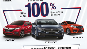 Honda Việt Nam ưu đãi 100% lệ phí trước bạ cho khách hàng mua xe Civic, HR-V và Brio