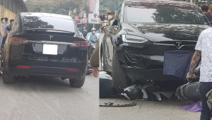 Hà Nội: Tesla Model X gây tai nạn, cuốn 2 xe máy vào gầm