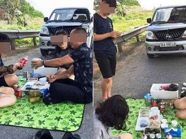 Xử phạt lái xe tổ chức cho gia đình dừng xe “ăn tết” trên cao tốc
